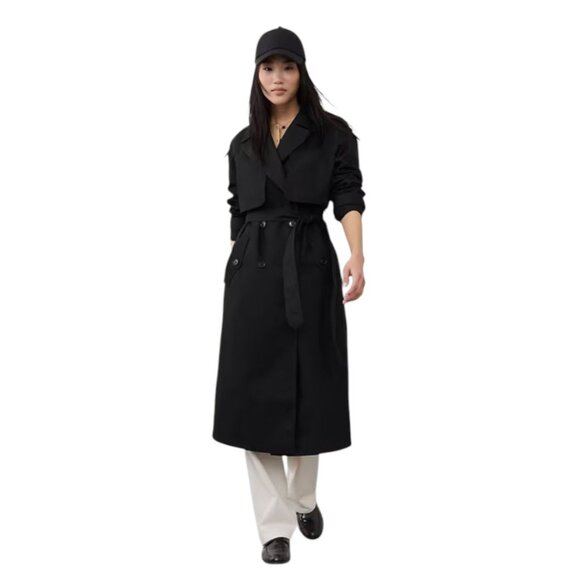 Banana Republic Black Trench Coat Small Quiet Luxury Old Money Lawyer Coat - Picture 9 of 9
